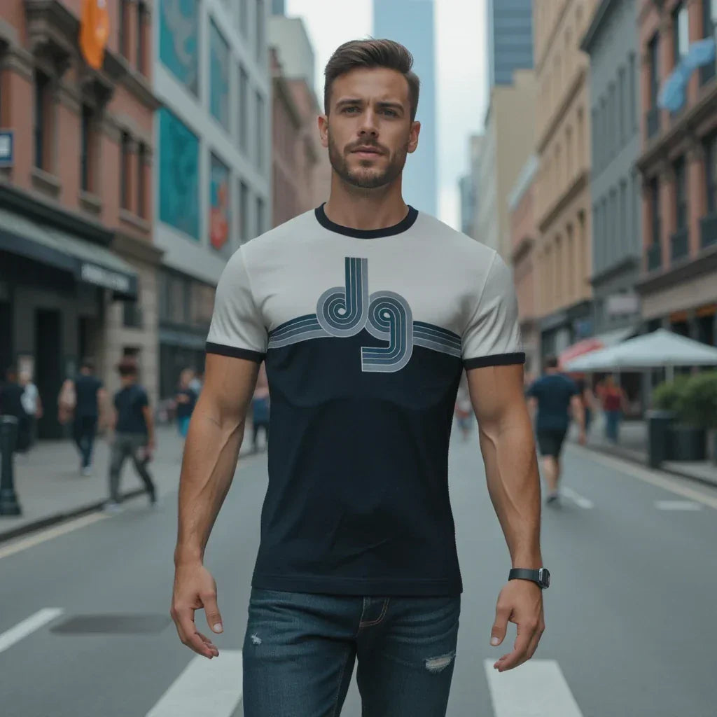 Dolce &amp; Gabbana men’s premium designer T-shirt in classic blue – Rugged Reign collection.