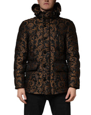Dolce & Gabbana Black Floral Jacquard Quilted Hooded Jacket