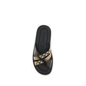 Burberry Black Calf Leather Bos Taurus Flat Sandals