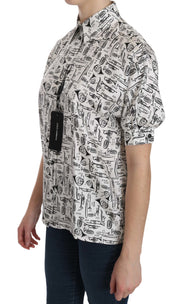 Dolce & Gabbana White Musical Instrument Collared Blouse  Shirt