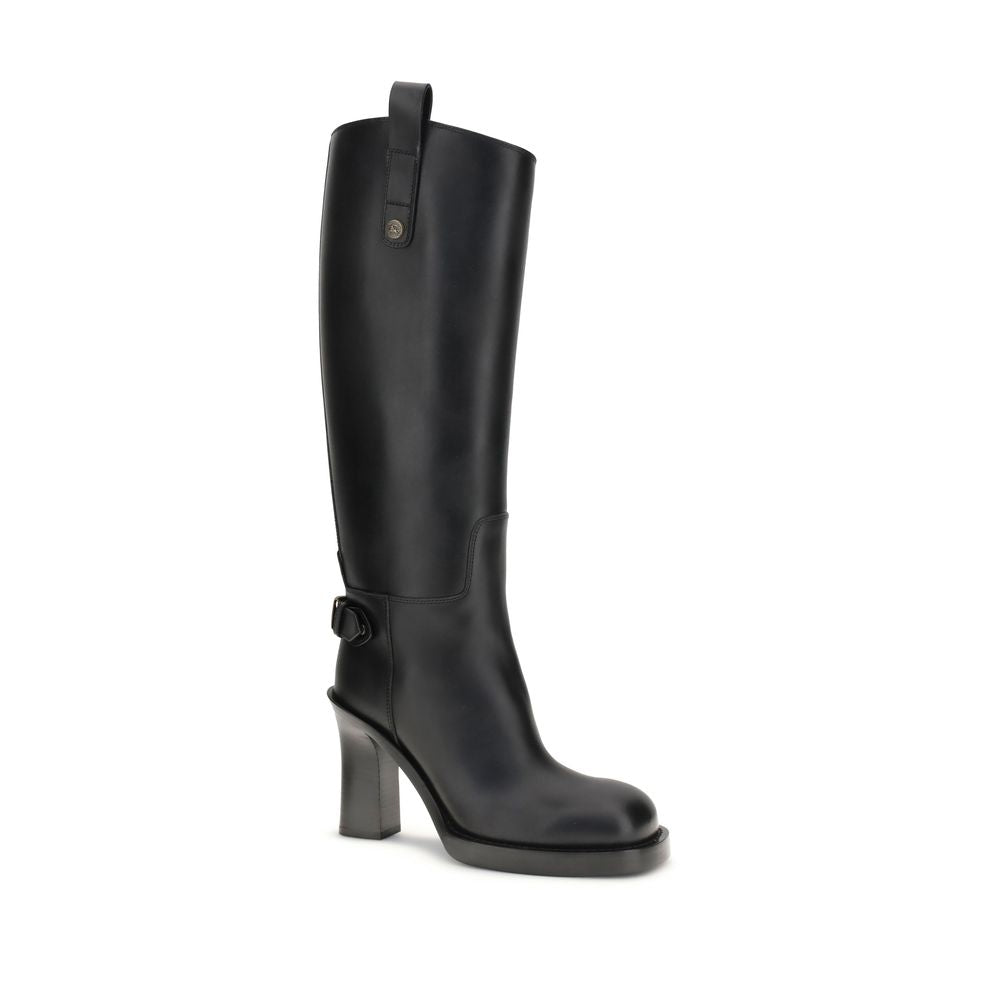Burberry Black Calf Leather Bos Taurus High Heel Boots