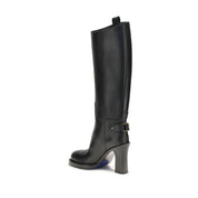 Burberry Black Calf Leather Bos Taurus High Heel Boots