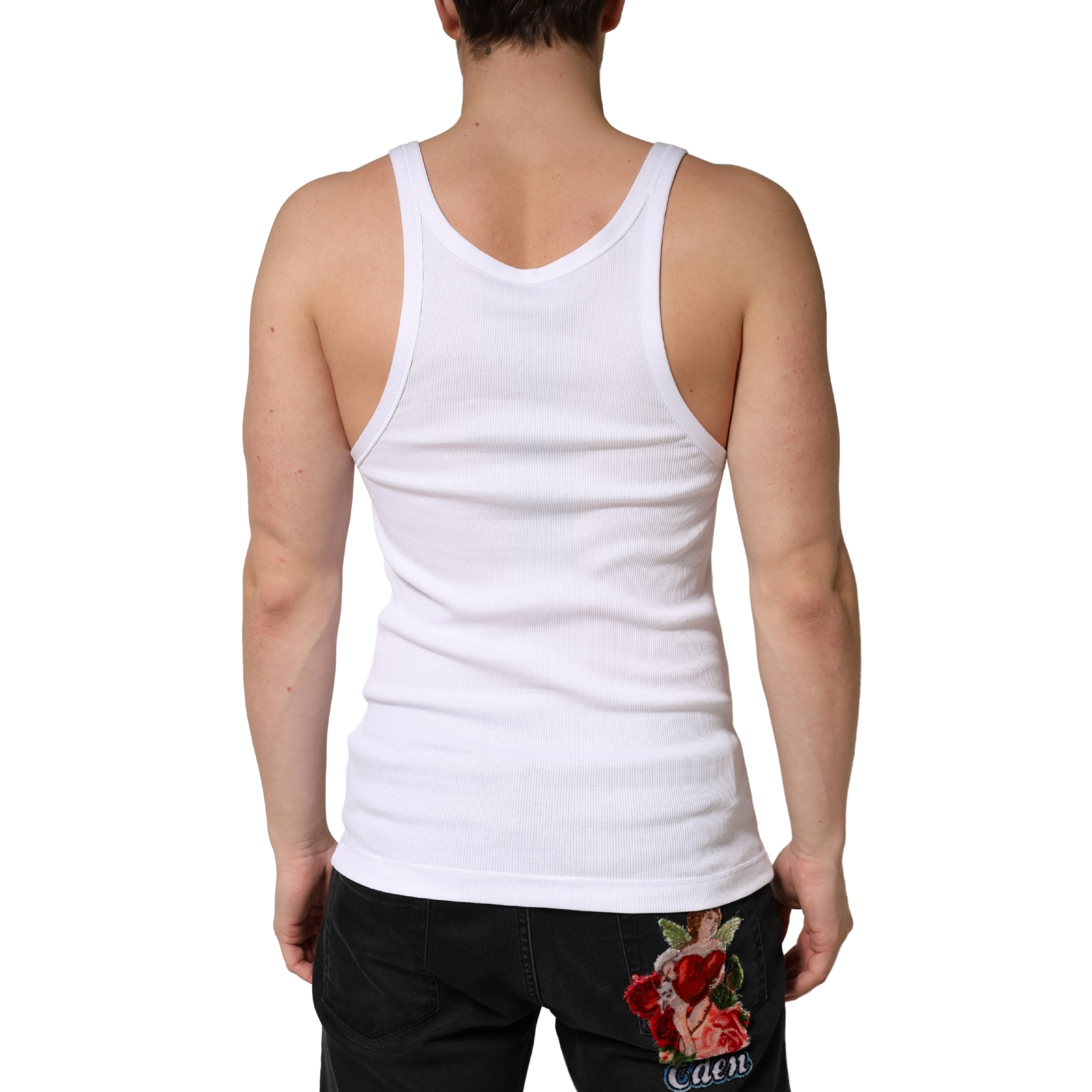 Dolce & Gabbana White Ribbed Cotton Sleeveless Tank Top T-shirt