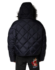 Dolce & Gabbana Black Quilted Fur Shearling Hooded  Jacket