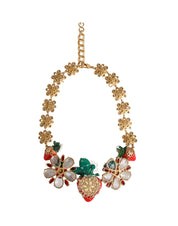 Dolce & Gabbana Gold Brass FRUIT Pendants Flowers Crystal Logo Necklace