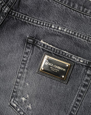 Dolce & Gabbana Dark Gray Tattered Cotton Loose Denim Jeans