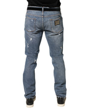 Dolce & Gabbana Blue Tattered Slim Fit Cotton Denim Jeans