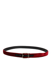 Dolce & Gabbana Men Burgundy Velvet Cotton Metal Buckle Belt