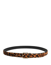 Dolce & Gabbana Brown Calf Fur Leopard Metal Buckle Belt