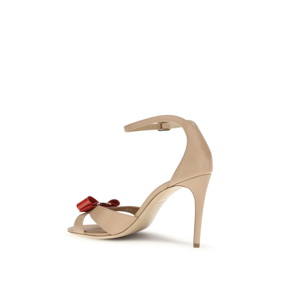 Ferragamo Beige Calf Leather Bos Taurus Stiletto Heel Sandals