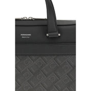 Ferragamo Gray Calf Leather Bos Taurus Briefcase