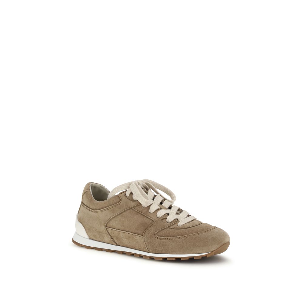 Brunello Cucinelli Beige Calf Leather Bos Taurus Low Top Sneakers