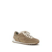 Brunello Cucinelli Beige Calf Leather Bos Taurus Low Top Sneakers