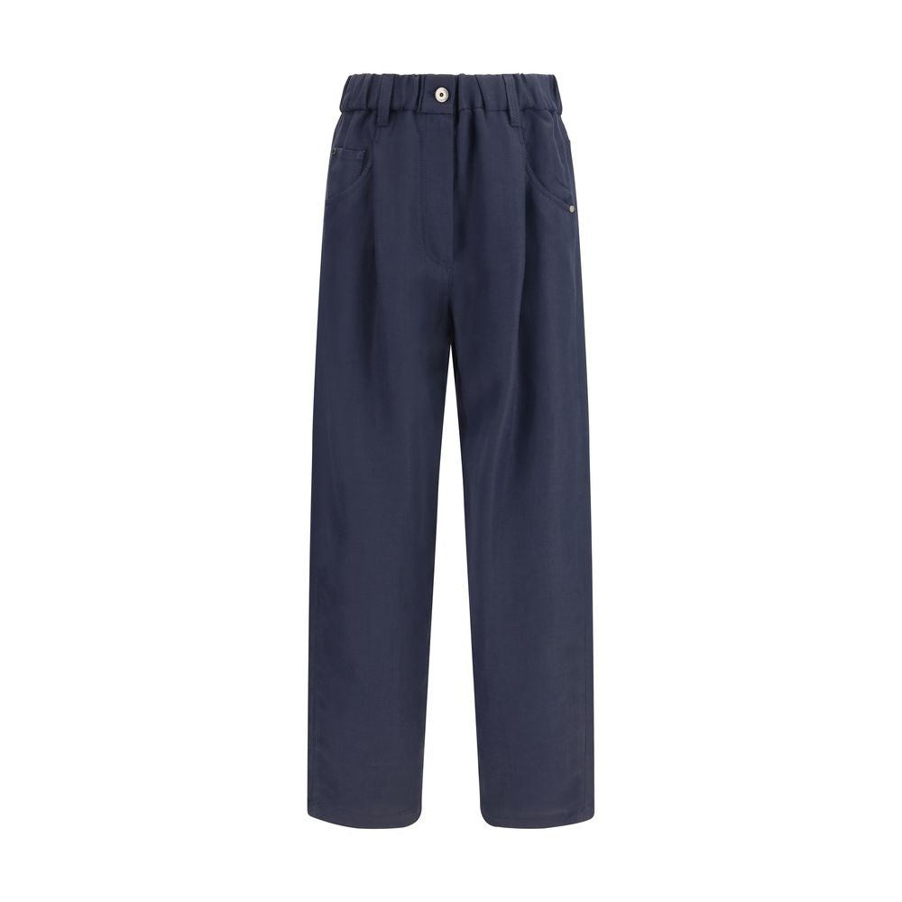 Brunello Cucinelli Blue Viscose Casual Pants
