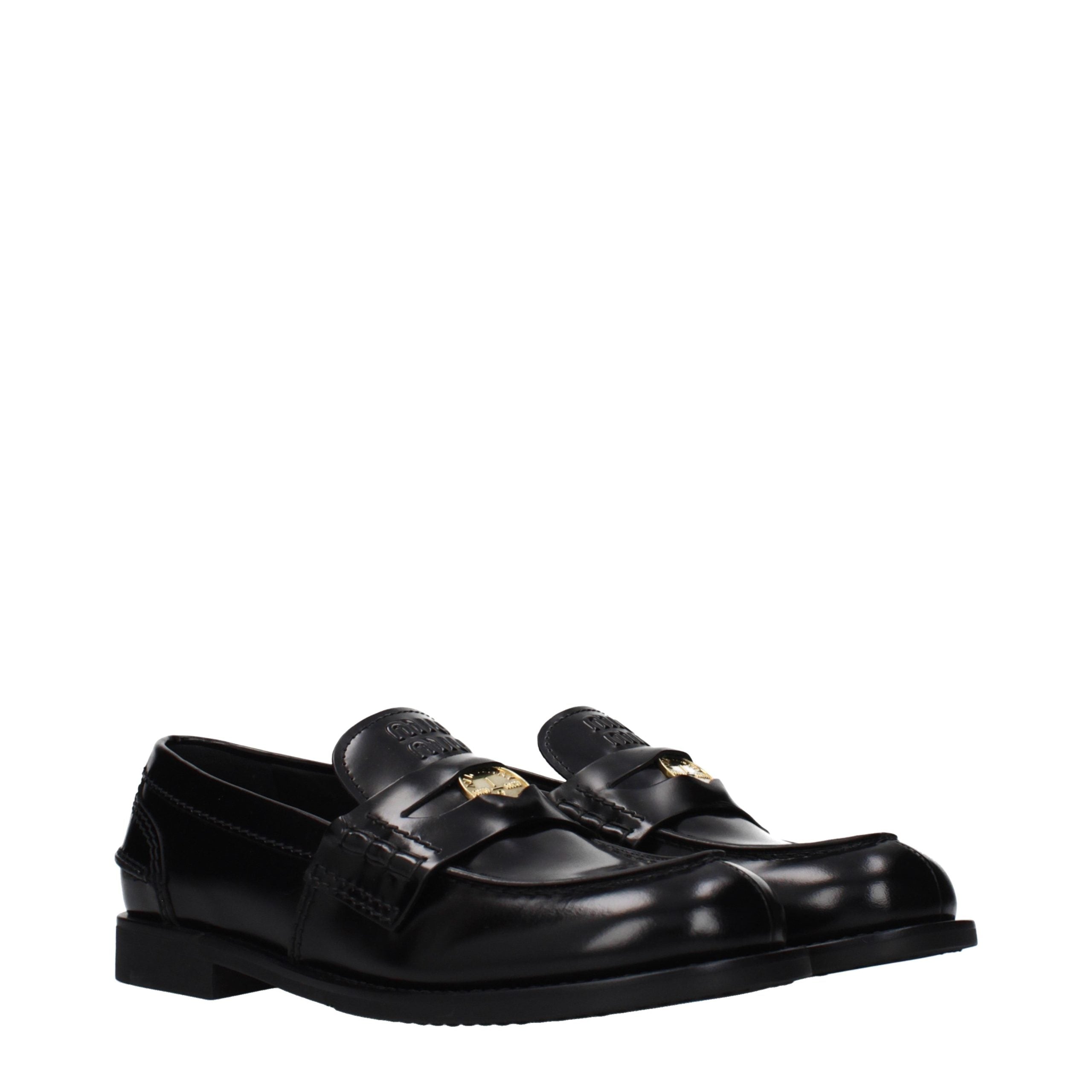 Miu Miu Black Leather Slip-On Loafers