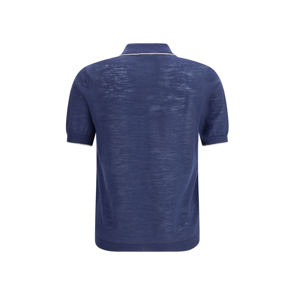 Brooksfield Blue Linen Polo Shirt