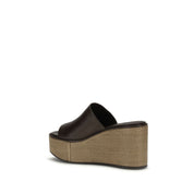 Brunello Cucinelli Brown Calf Leather Bos Taurus Platform Sandals