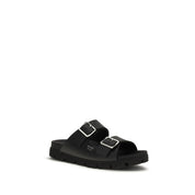 Prada Black Calf Leather Bos Taurus Flat Sandals