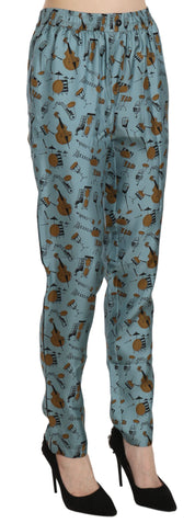 Dolce & Gabbana Blue Musical Instruments Print Tapered Pants