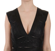 John Richmond Black Leather Studded Mini Shift Dress