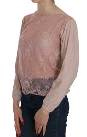 PINK MEMORIES Pink Lace See Through Long Sleeve Blouse