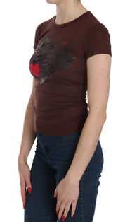 Exte Brown Hearts Short Sleeve Casual T-shirt Top