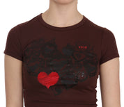 Exte Brown Hearts Short Sleeve Casual T-shirt Top