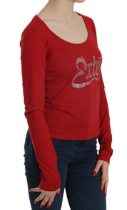 Exte Red Crystal Embellished Long Sleeve Blouse