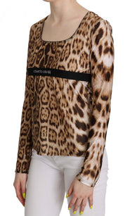 Roberto Cavalli Brown Round Neck Leopard Women Top Blouse