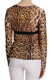 Roberto Cavalli Brown Round Neck Leopard Women Top Blouse