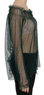 PINK MEMORIES Green Mesh See Through Long Sleeve Top Blouse