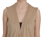PINK MEMORIES Brown 100% Cotton Sleeveless Cardigan Top Vest