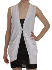 PINK MEMORIES White 100% Cotton Sleeveless Cardigan Top Vest