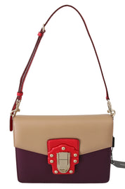 Dolce & Gabbana Purple Beige Red Leather Crossbody Purse Bag