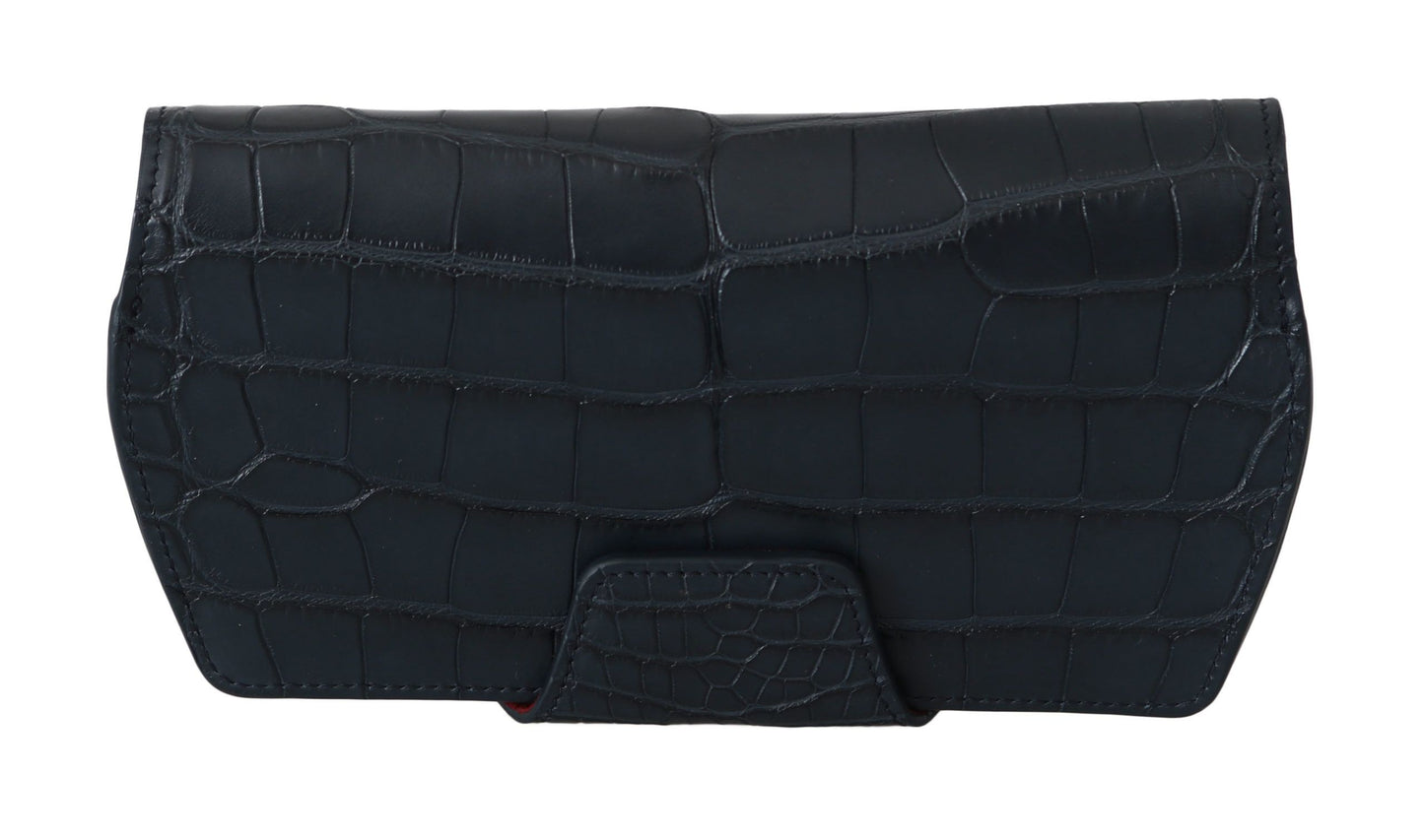 Elegant Blue Crocodile Leather Eyewear Pouch