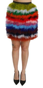 Dolce & Gabbana Red Blue High Waist Mini Feather Skirt