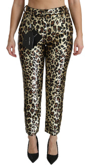 Dolce & Gabbana Brown Leopard Sequined High Waist Pants