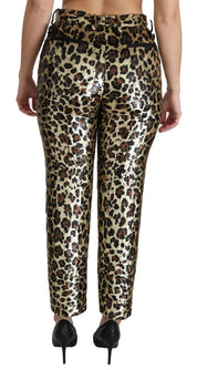 Dolce & Gabbana Brown Leopard Sequined High Waist Pants