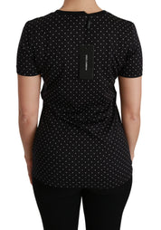 Dolce & Gabbana Black Dotted Crewneck Cotton Top T-shirt