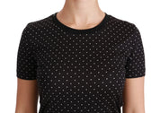 Dolce & Gabbana Black Dotted Crewneck Cotton Top T-shirt