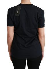 Dolce & Gabbana Blue Amore Patch Crewneck Cotton Top T-shirt
