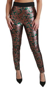 Dolce & Gabbana Green Bronze Leaf Tights Skinny Pants