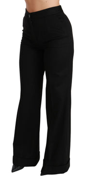 Dolce & Gabbana Black Wide Leg Flared Trouser Cashmere Pants