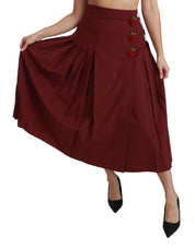 Dolce & Gabbana Red High Waist Pleated Maxi Wool Skirt