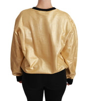 Dolce & Gabbana Gold Cotton Crewneck Pullover Sweater