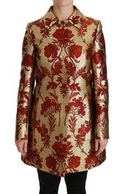 Dolce & Gabbana Red Gold Floral Brocade Cape Coat Jacket