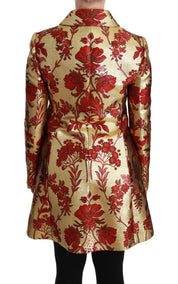 Dolce & Gabbana Red Gold Floral Brocade Cape Coat Jacket