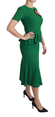 Dolce & Gabbana Green Heart Patch Mermaid Midi Viscose Dress