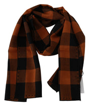 Costume National Chic Orange Check Wool Blend Scarf