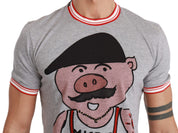 Dolce & Gabbana Chic Gray Cotton T-Shirt with Year of the Pig Motive